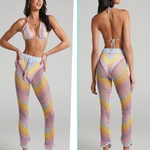 Pastel Rainbow Crochet 2 Pcs. Set Hippie Summer Bra Top Pants Outfit